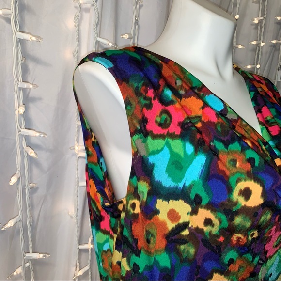 CALVIN KLEIN ⭐️ Primary Color Floral Sleeveless Cowl Neck Dress - Picture 3 of 8